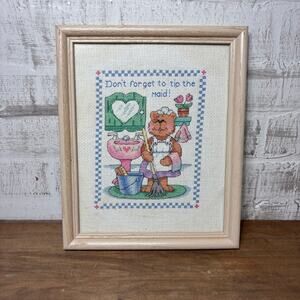 Hand Made Cross Stitched “Don’t Forget To Tip The Maid” Wall Art